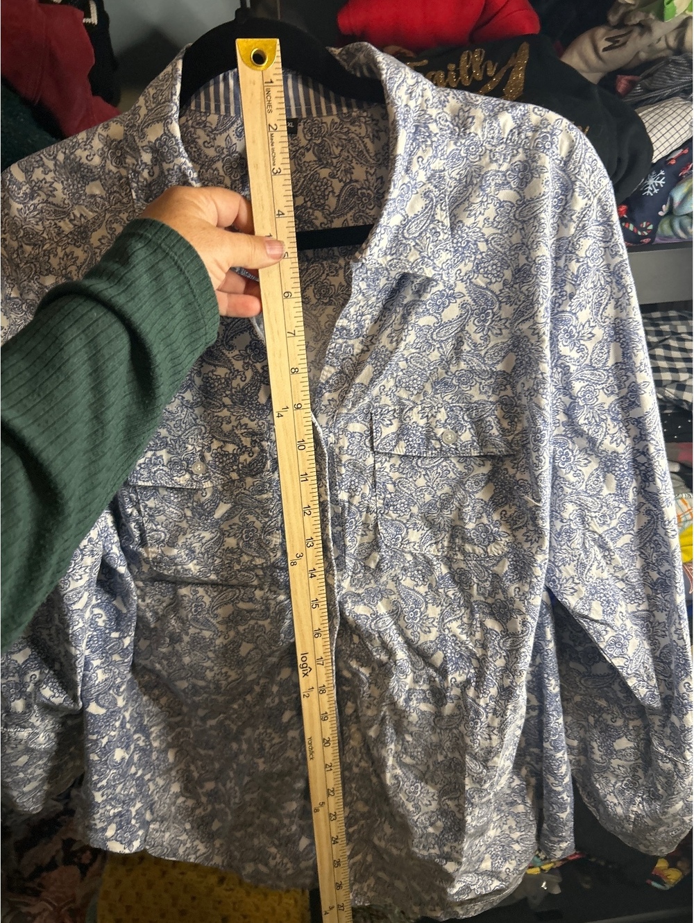 Cathy XL Blue and White Paisley Button-Up Shirt - Picture 4 of 6